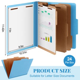 Skyygemm 24 Pcs Classification Folders Bulk 3 Dividers File Folder with Fastener 2 Prongs Pressboard Employee Folders with 3.5 Inch Expansion for Standard Medical File,Document Report (Blue)