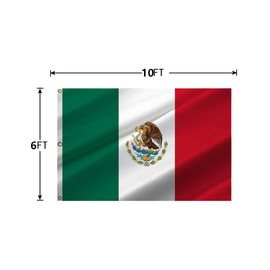 ANCONINE Mexico Flag Bandera de México 6x10FT,Mexican National Flags with 3 Brass Grommets,4 Stitched and 100D Premium Polyester.