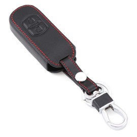 Happyit Leather Car Key Cover Case for Mazda 2 3 6 CX-5 CX5 Axela Atenza CX-7 CX-9 MX5 2 Buttons Smart Keychain (Black)