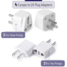 Bates- Europe to US Plug Adapter, 4 Pack, European to US Plug Adapter, Adapter Europe to USA
