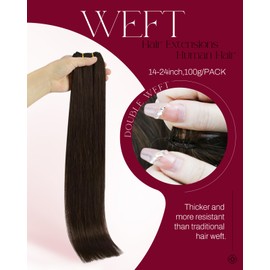 Moresoo Weft Hair Extensions Dark Brown Double Weft Human Hair Extensions Brown Long Sew in Hair Extensions 24Inch 100G