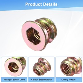 M METERXITY 20-Pack Threaded Inserts for Wood, M5x8mm Hex Drive Threaded Insert Nuts for Wood Furniture, Threaded Screw-in Nuts [Gold Tone]