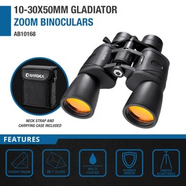 Barska Gladiator 10-30x50 Zoom Binoculars with Tripod Adaptor for Stargazing, Birding, Hiking, Sports, Travelling, Camping