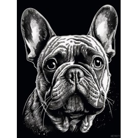 HEYKYY DIY Diamond Art Painting by Numbers Black and White French Bulldog Illustration Full Round Drill Diamond Mosaic Crystal Rhinestone Arts and Craft for Home Wall Decor 30x40cm