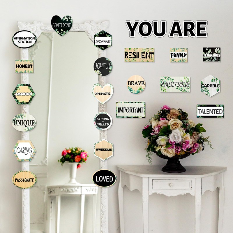27Pcs Eucalyptus Affirmation Station Classroom Inspirational Bulletin Board Set Greenery