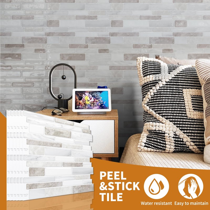 WOWSTAR 10 Sheet Marble Peel and Stick Backsplash for Kitchen,Self-Adhesive