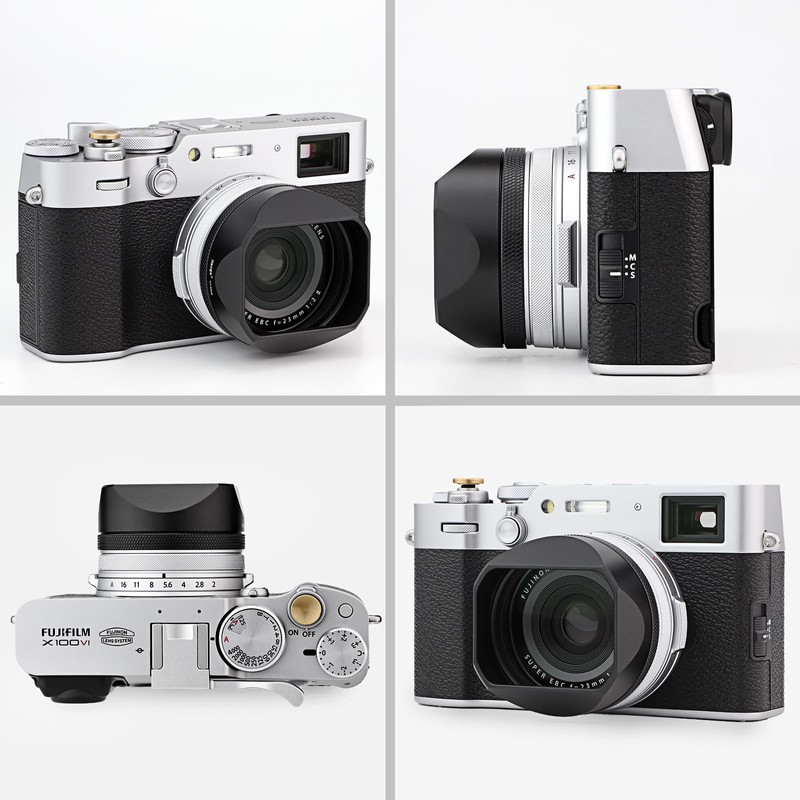 Square Metal Lens Hood for Fuji X100VI Camera Accessories Black