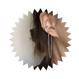 Aneneiceera Boho Cz Circle Cuff Chain Earrings Wide Ring Helix Earrings Gold Dangle Chain Cuff Earrings Non Pierced Clip on Earrings Tassel Chain Earcuff Earring Jewelry for Women and Girls