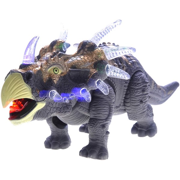 PowerTRC Walking Triceratops Toy w/ Lights and Sounds (Gray)