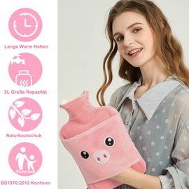 Hot Water Bottle with Soft Cover 2 L, Premium Natural Rubber and Soft Cover, Large Fluffy Hot Water Bottle, Safe and Durable Hot Water Bottle for Family, Christmas and a New Year Gift