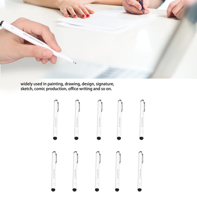 10Pcs Fineliner Pens Black Ink Durable Waterproof Fadeless High Smoothness