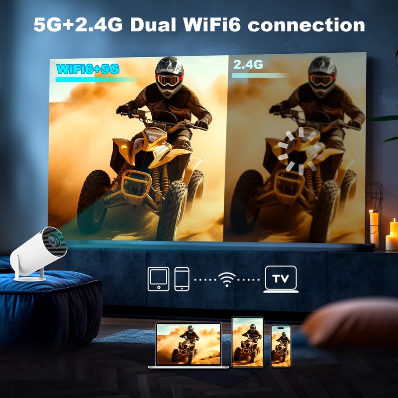 Mini Projector,Support 4K 1080P Portable Projector with Dual Band WIFI6