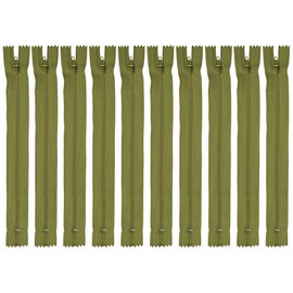 Faden & Nadel Zips Set of 10 Nylon Zips 22 cm Long Olive Green