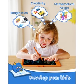 TEKFUN Toys for Girls Boys 10IN LCD Writing Tablet, Magic Doodle Board with Anti-Lost Stylus, Mess Free Coloring for Toddlers Drawing Pad, Toddler Travel Car Plane Trip Toys Gifts (Orange)