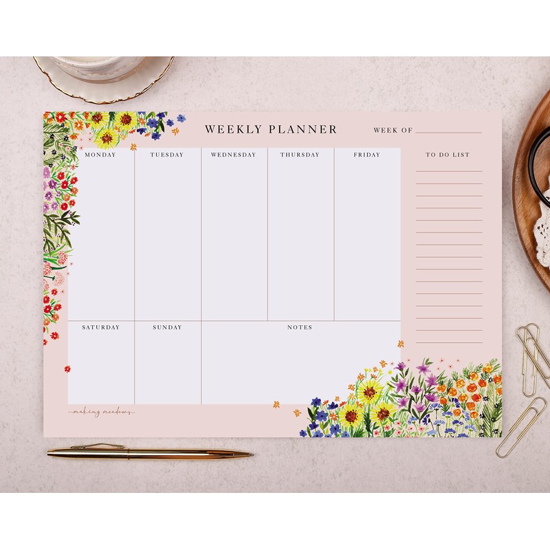 Making Meadows | Pink Floral Weekly Planner Pad | Flower