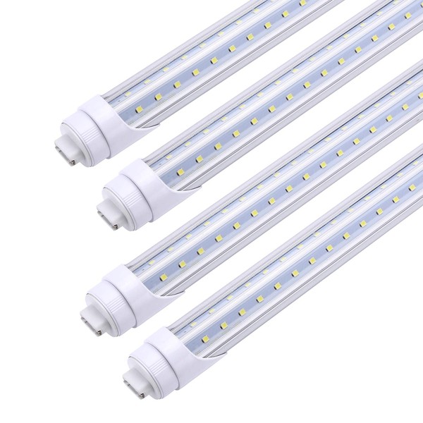 TRLIFE R17D/HO 8FT LED Bulbs, V Shaped Dual Row Clear Cover 65W 6000K Cold White T8 8FT LED Tube Light with R17D Rotatable Base, 8FT R17D LED Bulbs for Shop Warehouse Workshop Garage(4 Pack)