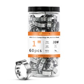 WYSIWYKA 60pcs 1 inch PEX Cinch Clamps Rings, 304 Stainless Steel Single Ear Hose Clamps, Pex Crimp Rings for PEX Tubing Pipe Fitting Connections