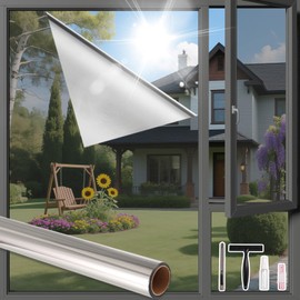 Finnez One Way Privacy Window Film Reflective Mirror Home Window Tint Film Heat Blocking No Glue Static Cling See Out Not in Glass Door Covering (Silver,17.5 Inch X 13.1 Feet)