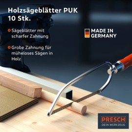 Presch PUK Wood Saw Blade Set 150 mm Pack of 10 - Original PUK Saw Blades for Hand Saws - Hacksaw Blade Wood 150 mm for Soft, Hard and Profile Woods, Hardboard, Cardboard