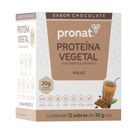 PRONAT  Proteína Vegetal Sabor Chocolate, Endulzado con Monk Fruit, 20 g de Proteína por porción, Suplemento Alimenticio, Sin Azúcar Añadida, Caja... 