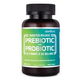 Zentastic Probiotics & Prebiotics Supplement - 50 Billion CFU - for Men & Women’s Immune & Digestive Health - 16 Strains - Shelf Stable - 60 Delayed Release Veggie Capsules
