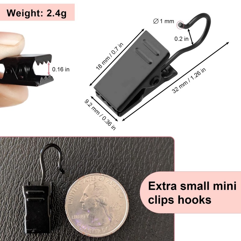 Coideal Small Curtain Clips for Hanging - 60 Pack Black