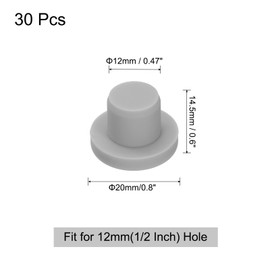 uxcell 30 Pcs Hole Plugs, Heat Resistant Silicone Flush Type Fastener Hole Cover Plug for 12mm(1/2 Inch) Hole, Round Snap Locking Tubing Plug Hole for Furniture Cabinet, Grey