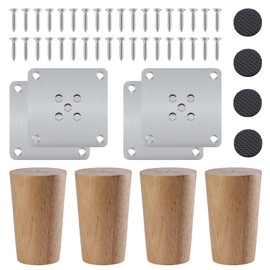 Knpwer Pack of 4 8 cm Furniture Feet, Wooden Furniture Legs, Solid Wood Conical Legs Made of Oak for Chairs Cabinet Sofa Bed Couch with Mounting Plates, Screws and Felt Gliders