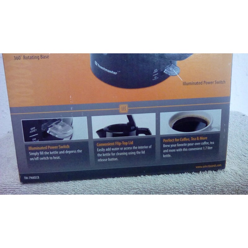 Toastmaster Electric Kettle 1.7 Liters Black auto off cordless NIB