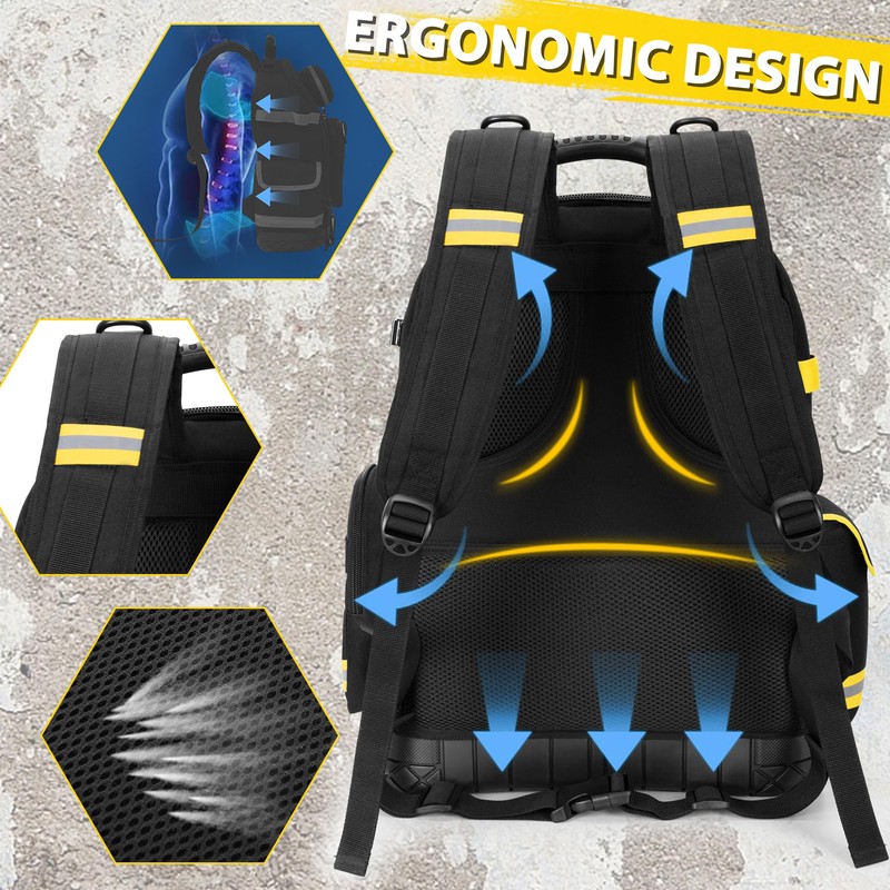 Trahzia Tool Backpack with Hard Bottom and 3 Pouches, Heavy