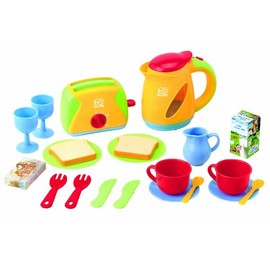 PLAY 21-Pcs Breakfast Playset | Tea Maker & Toast Maker | Realistic Plastic Toy Cutlery Tea Set Toy | Kids Play Kitchen Accessories Cooking Set | Pretend Play Kids Cooking Serving Dishes - 2.2 Pounds