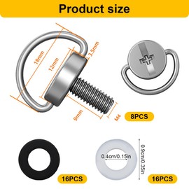 HSIXHAF M4 Camera Tripod Mounting Screws, Threaded Screw Camera Screw, Stainless Steel, Compatible with Mini 3 Pro RC Remote Control, Quick Release Plate Screws, Black and White Gasket, Pack of 8