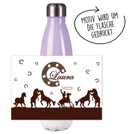 CreaDesign, Children's Stainless Steel Drinking Bottle, Horses, Brown, Purple, Thermal Flask, 500 ml, Leak-Proof, for Carbonated Drinks