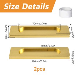 MOROBOR Self-Stick Rectangular Sliding Door Pulls, 2pcs Aluminum Alloy Flush Pull Punch-Free Handle for Sliding Barn Door Windows Cabinets (Brushed Gold,100mm)