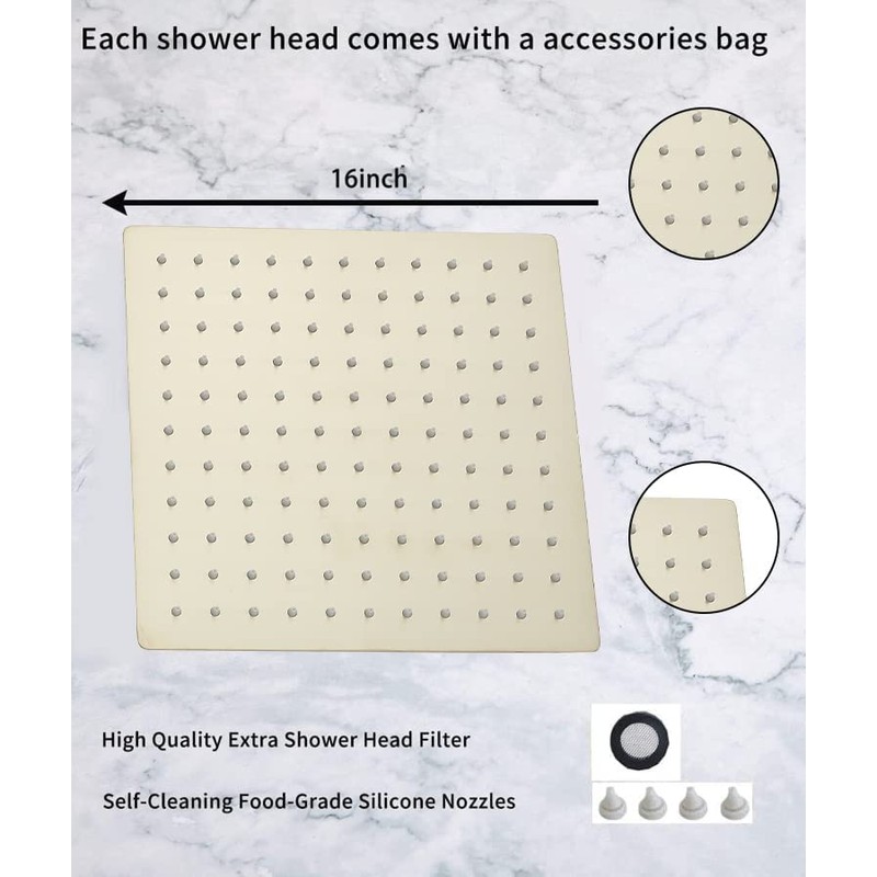 GGStudy Rain Shower Head Brushed Gold with Extension Arm 16