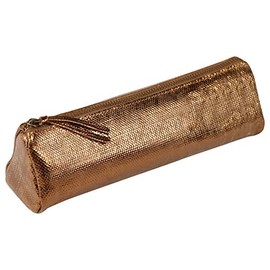 Clairefontaine - Ref 410042C - Kleo-Pathra Leather Triangular Pencil Case - 22 x 6 x 6cm, Made From Genuine Lambskin Leather, Metal Zip With Leather Puller - Bronze