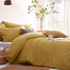 CoutureBridal Super Soft Microfiber Mustard Yellow Duvet Cover Set - Full Size, Minimalist Style with Zipper Corner Ties for Men & Women