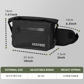 KEEFREE Waterproof Roll Top Waist Bag,Fishing Fanny Pack with Adjustable Strap Multi-functional Lightweight Tackle Bag for Outdoor Sports Camping Cycling Kayaking Hiking, Black, Medium, Casual