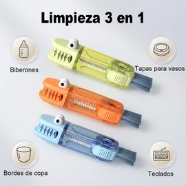 Cepillo Limpiador 3 en 1 para Termos y Botellas, Cepillo para Lavar Termos con Limpiador de Ranuras y Cepillo, Herramienta de Limpieza para Vasos, Tazas y Hogar