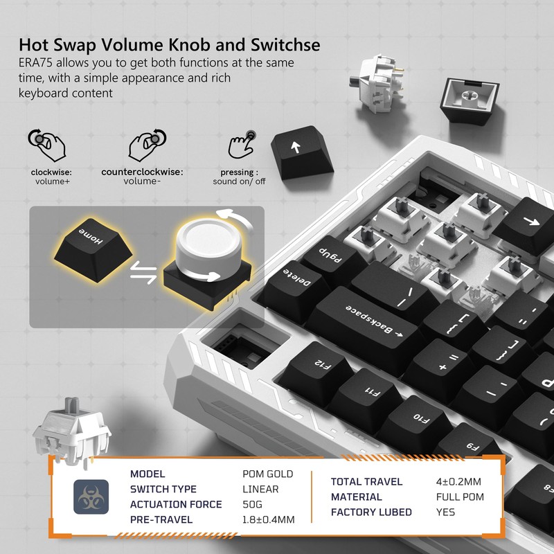 Womier ERA75 75% Wireless Mechanical Keyboard with VIA/QMK, Knob Full
