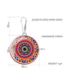 Handmade Mandala Dangle Earrings for Women, Boho Costume Statement Jewellery, (Style 20 - Bright Brown)