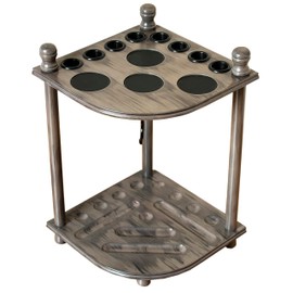 GACCO BILLIARDS Pool Cue Rack Hold up to 8 Sticks & Billiard Accessories. Floor Stand Pool Cue Stick Holder Made of 100% Solid Hardwood.(GREY)