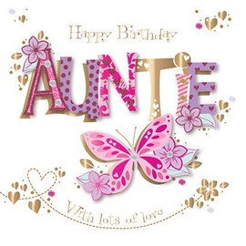 Talking Pictures Auntie Birthday Card (LDMWE30108/ZA) - Handmade Embellished Pink Butterfly Greeting Card by Ling Designs