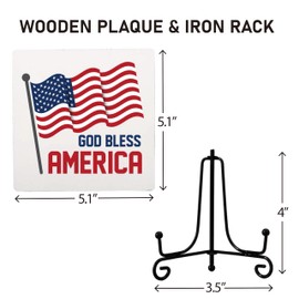 ZYQFN Patriotic Decorations, American Flag Sign, Desk Plaque with Stand, God Bless America Sign, 4th of July Decor, Independence Day Decorations for Home, Office & Bedroom & Living Rooms.(001)