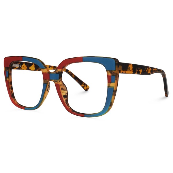 Zeelool Stylish Oversized Square Glasses with Non-prescription Clear Lens Eyewear for Women Brenda ZOP02126-12 Red/Blue