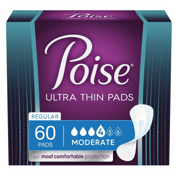 Poise Ultra Thin Incontinence Pads Moderate Absorbency Regular 60 Count