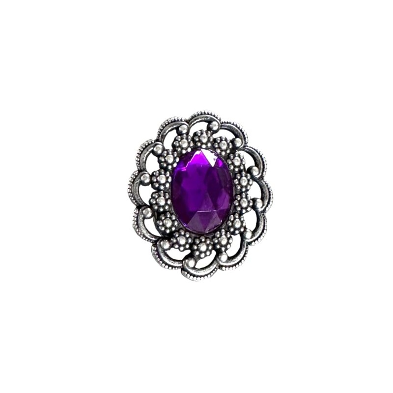 Hartmann-Knöpfe Purple Antique Silver Brooch with Purple Acrylic Stone 5cm
