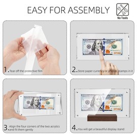 PONNOR Dollar Bill Frame,Acrylic Currency Display Holder with Black Walnut Base Clear Paper Money Frame for Collectors Ticket Protector Photos Display Case,7.8 * 4.1inch（2PCS）