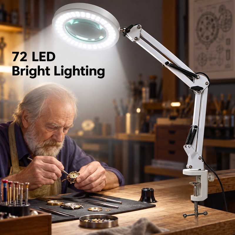 LED Illuminated Magnifying Glass Lamp – 8X/10X Adjustable Magnifier with