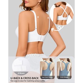 Guhaha Seamless Bras Women Wireless Comfort Push Up T-Shirt Bra Full Coverage V-Neck Bralette Soft Everyday Wear White